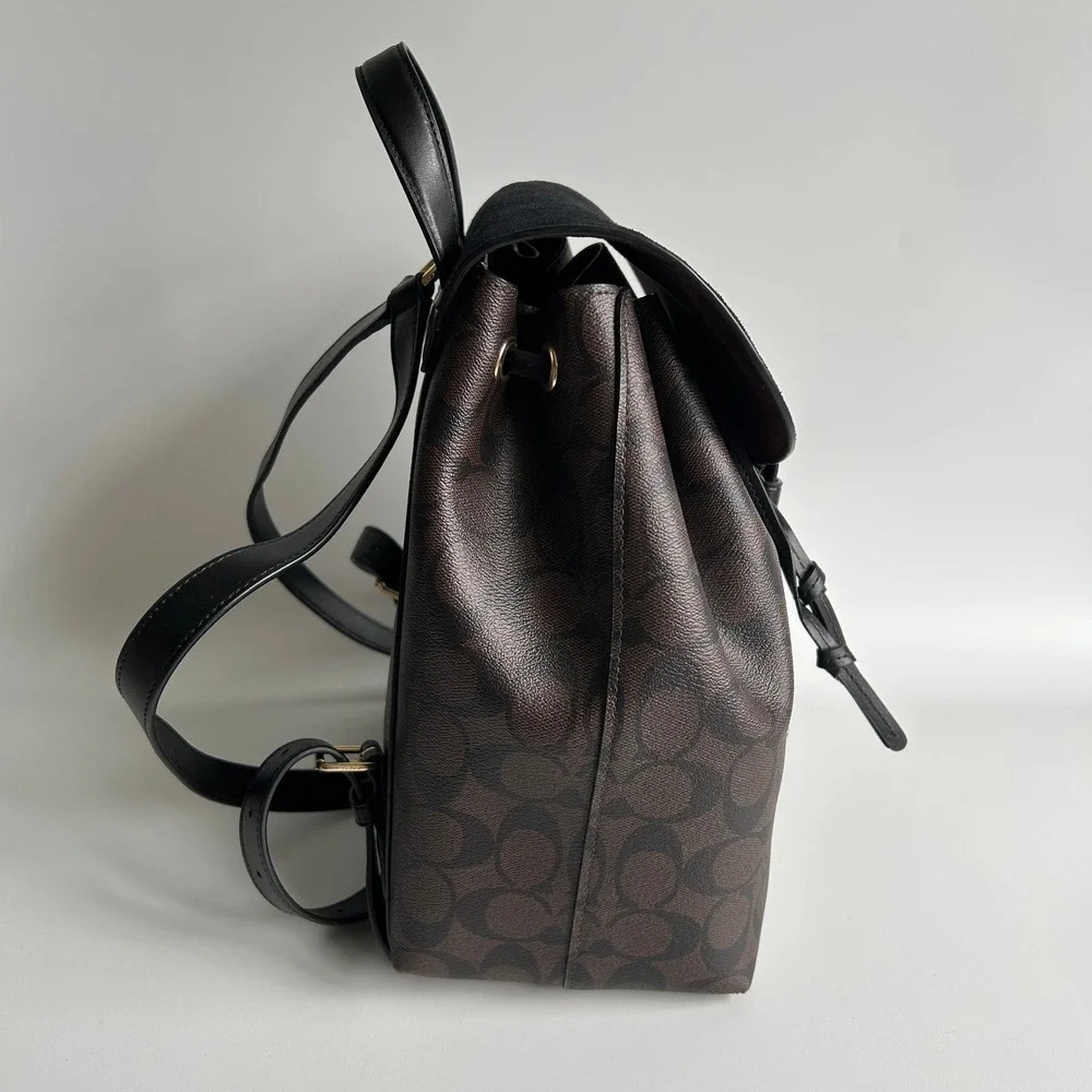 Coach Kleo Backpack Brown Black Signature Canvas Suede C5648 Excellent